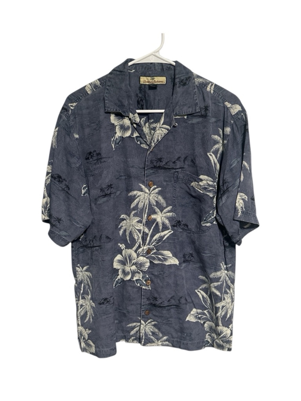 Tommy Bahama Navy Silk Short-Sleeve Tropical Print Button-Up Shirt